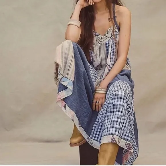 NWT Easel Boho Patchwork Maxi Dress Size M Linen Cotton Adjustable Festivals - Picture 1 of 15